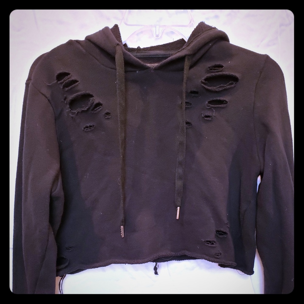 RED FOX Crop top distressed hoodie